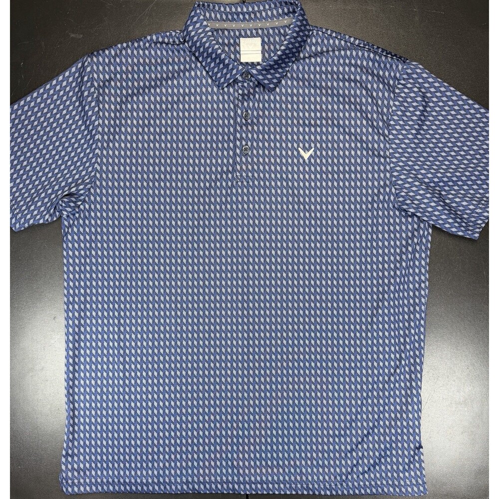 Callaway Opti Dri Polo Golf Shirt Men's XL Blue Short Sleeve Logo Chevron Geo